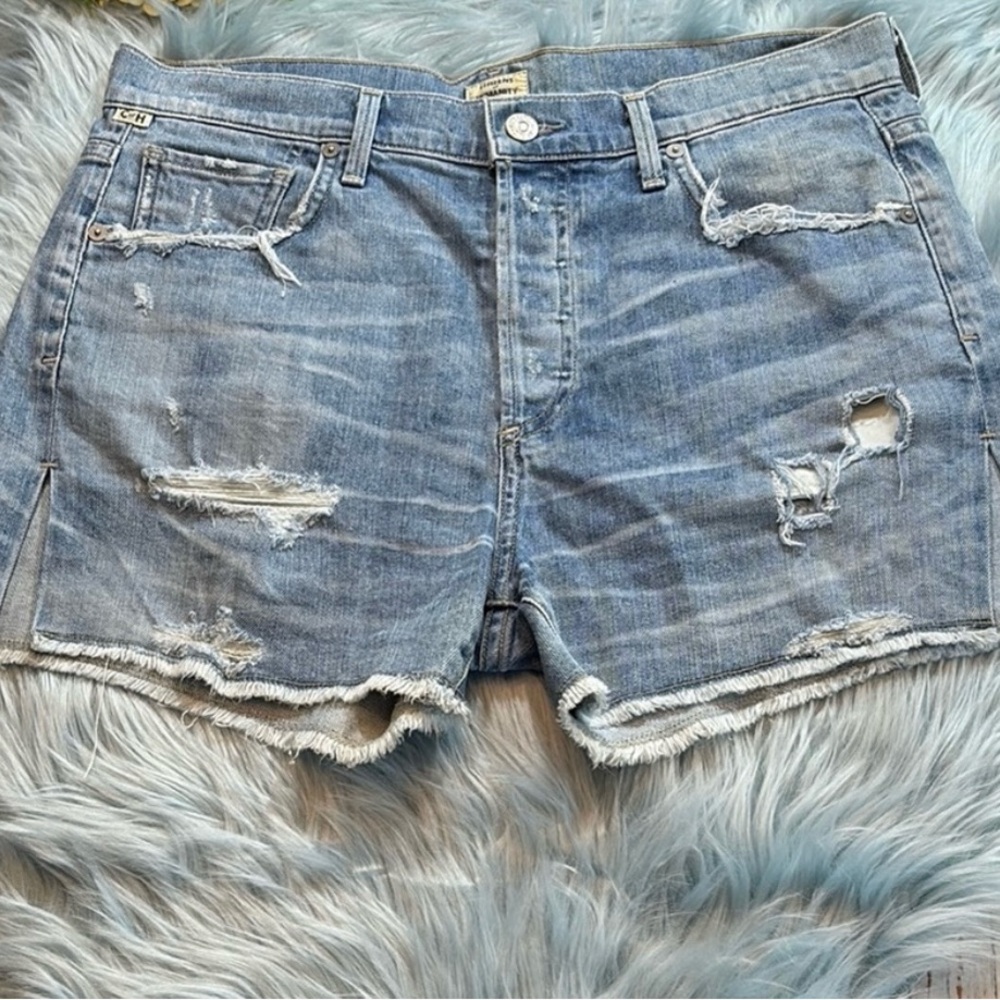Citizens Of Humanity Light Blue Distressed Jean Shorts